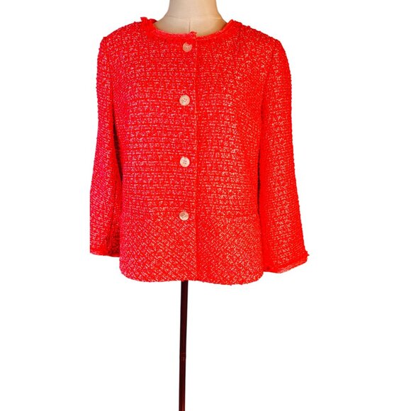 Talbots 14P Petites Tweed Pink/Coral/Red Button Front Jacket Polyester Acrylic - Picture 14 of 16